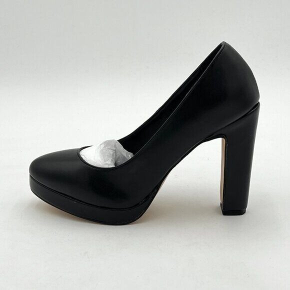 miss left Women's Low Platform High Chunky Heeled Slip On Closed Round Toe Pump - Picture 1 of 6